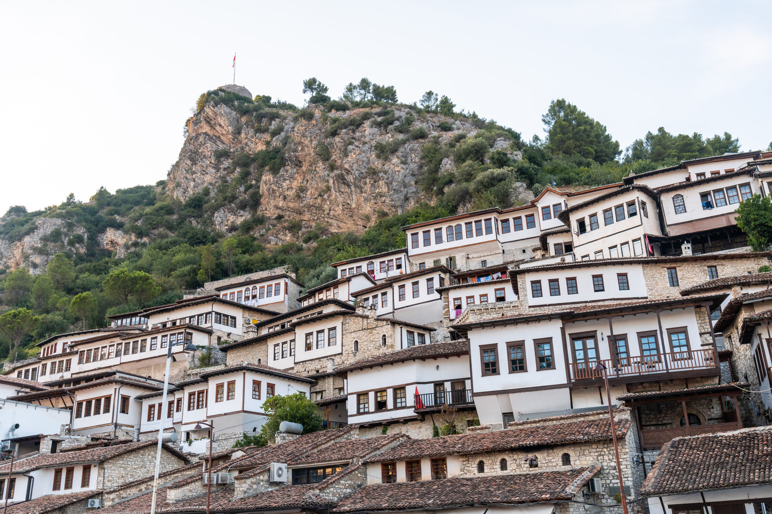 Detail of the castle of the historic city of Berat in Albania and its river, UNESCO